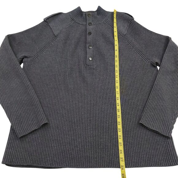 Banana Republic Sweater Men XL Gray Wool Ribbed Pullover Heavyweight Epaulettes - Picture 12 of 12